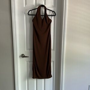 SHEIN Brown Ribbed Halter Dress